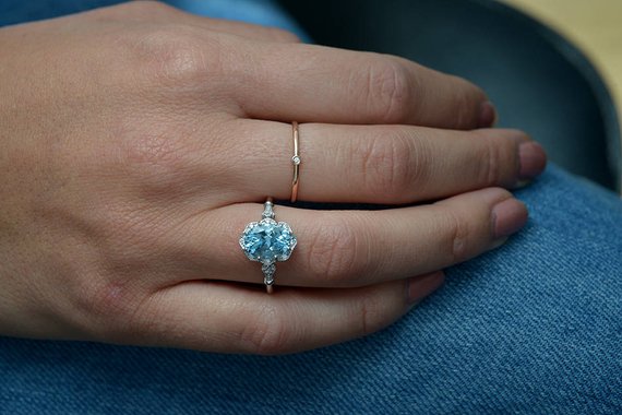 Rectangle Aqua Blue Zircon Hand Engraved Men Ring | Boutique Ottoman  Exclusive